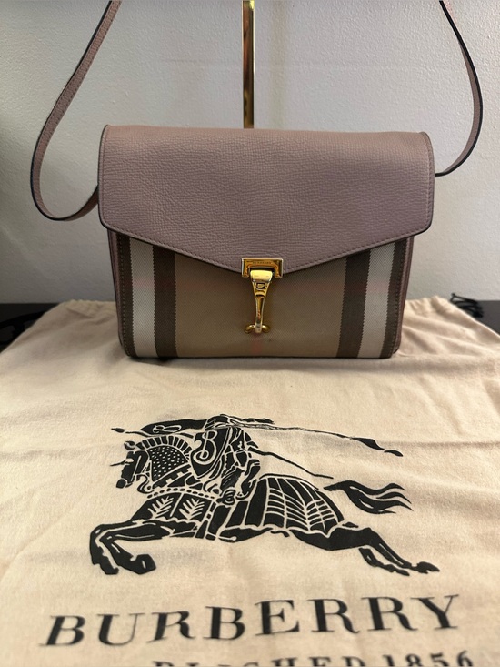 Burberry Handbags - Burberry Derby Calfskin House Check Small Macken Crossbody Bag Pale Orchid